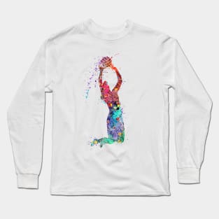 Volleyball Girl Player Setter Watercolor Art Sports Gifts Long Sleeve T-Shirt